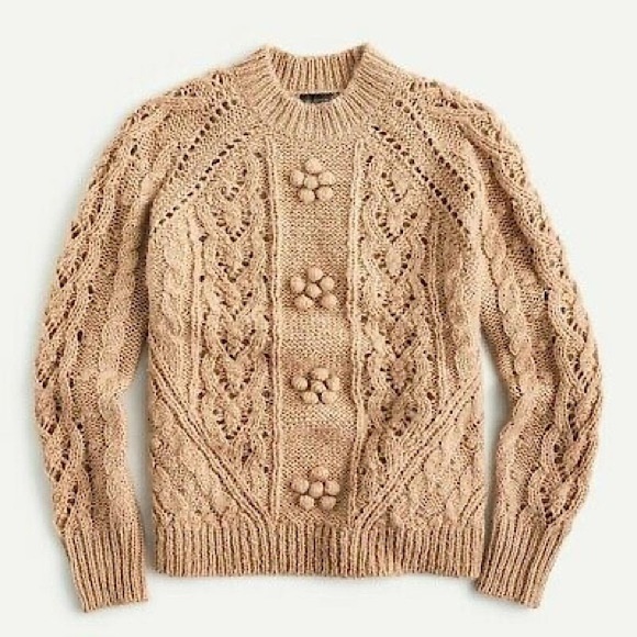 J CREW Cable-knit pointelle sweater with popcorn flowers XS - Picture 1 of 6